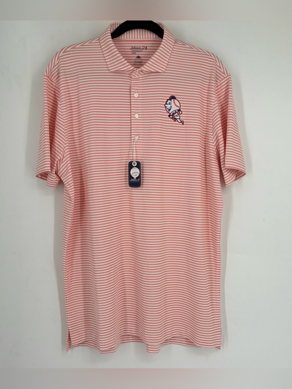 NEW Johnnie-O Large New York Mets Stetsons Striped Mesh Polo Baseball Orange MLB